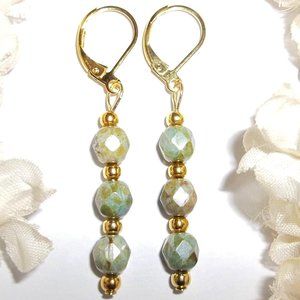Dangle Earrings Sage Green and Gold Drop Lever Back Fashion Jewelry Set NWT 7071